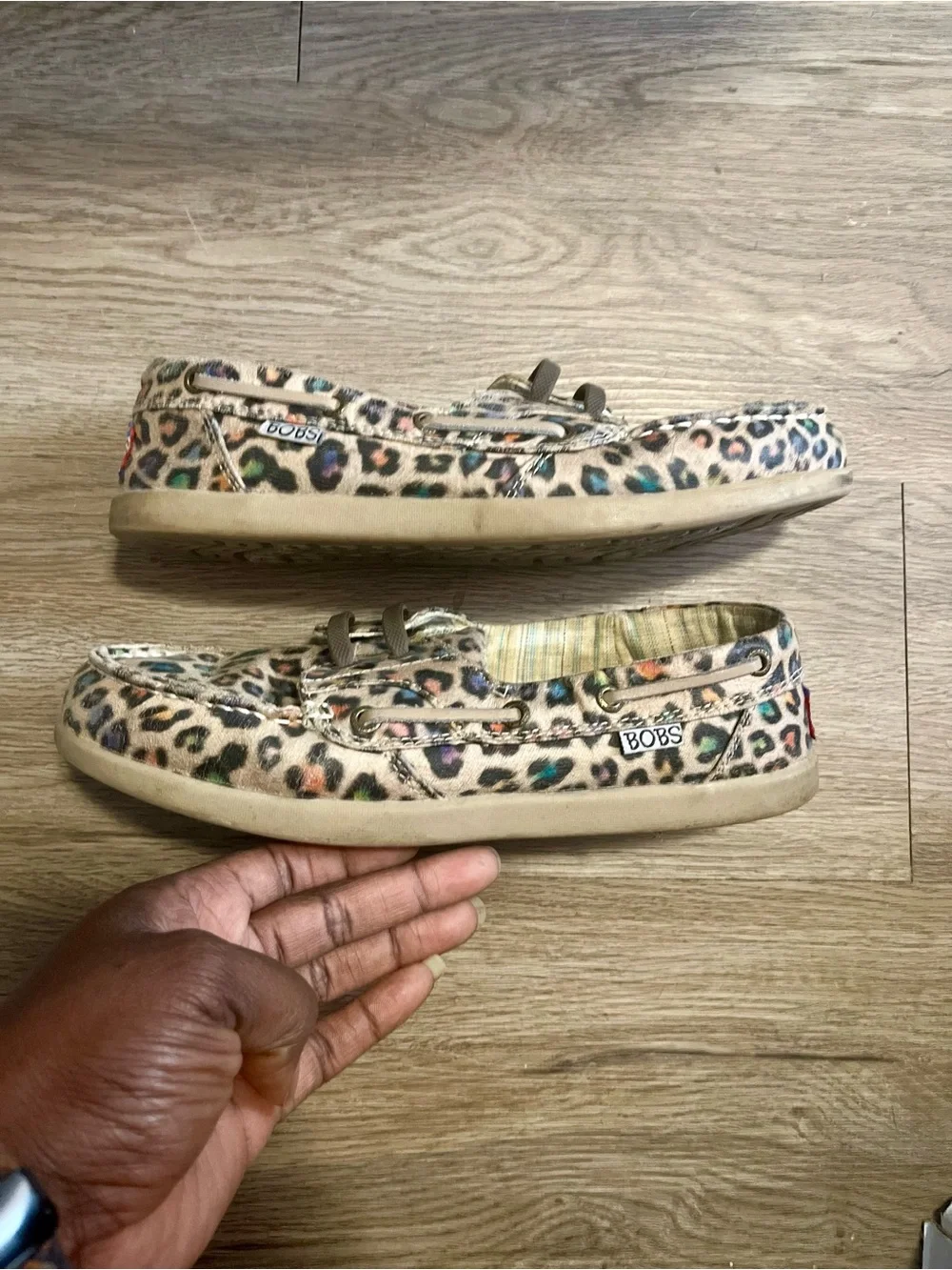 BOBS from Skechers Leopard Print Slip-On Shoes in Multicolor Spots